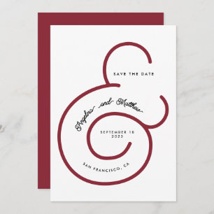 Modern Bold Red Script Big Ampersand Weddenschap Save The Date