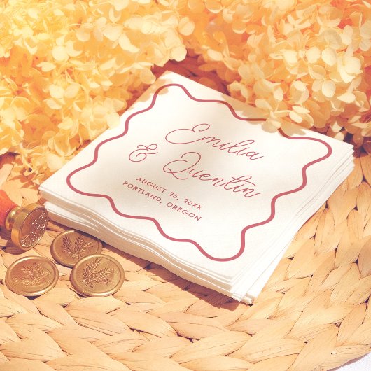 Modern Bold Red Wavy Frame Retro Wedding Servet