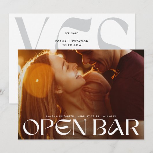 Modern Bold Retro Open Bar FullBleed Photo Wedding Save The Date (Voorkant / Achterkant)