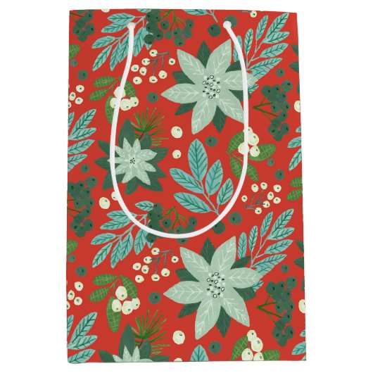 Modern Bold Rood Bloemen Vrolijk Kerstfeest Medium Cadeauzakje (Voorkant)