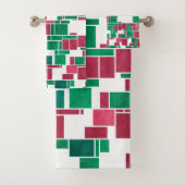 Modern Bold Rood en Groen Kerstmis Mondriaan Bad Handdoek (Insitu)