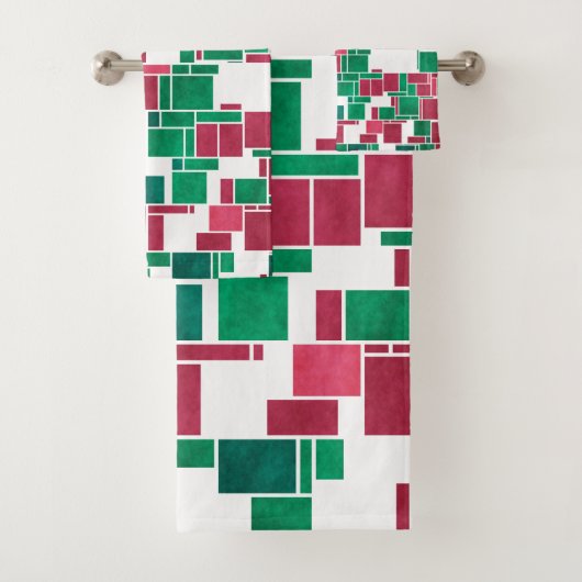 Modern Bold Rood en Groen Kerstmis Mondriaan Bad Handdoek (Insitu)