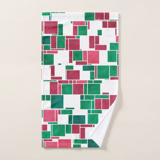 Modern Bold Rood en Groen Kerstmis Mondriaan Bad Handdoek (Handdoek)
