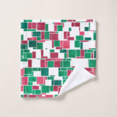 Modern Bold Rood en Groen Kerstmis Mondriaan Bad Handdoek (Wasdoekje)