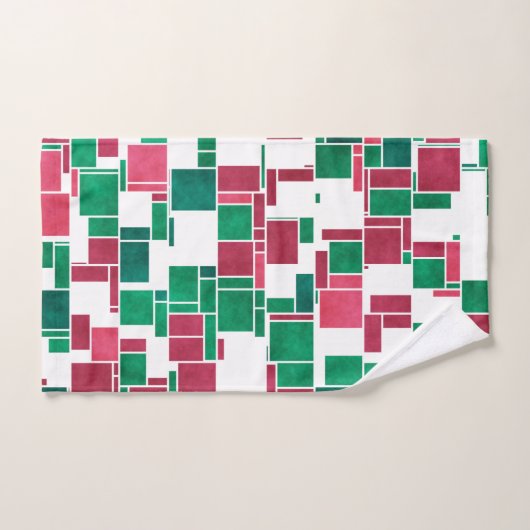 Modern Bold Rood en Groen Kerstmis Mondriaan Bad Handdoek (Handdoek)