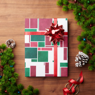 Modern Bold Rood en Groen Kerstmis Mondriaan Cadeaupapier