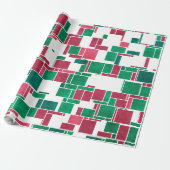 Modern Bold Rood en Groen Kerstmis Mondriaan Cadeaupapier (Uitgerold)