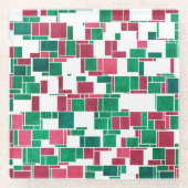 Modern Bold Rood en Groen Kerstmis Mondriaan Glazen Onderzetter (Voorkant)