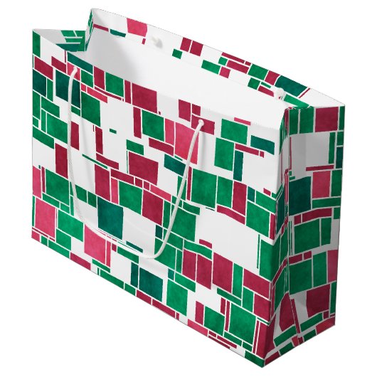 Modern Bold Rood en Groen Kerstmis Mondriaan Groot Cadeauzakje (Voorkant Gekanteld)