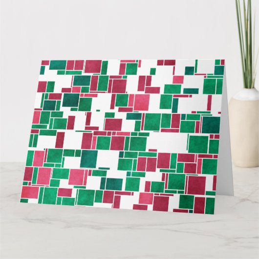 Modern Bold Rood en Groen Kerstmis Mondriaan Kaart (Voorkant)
