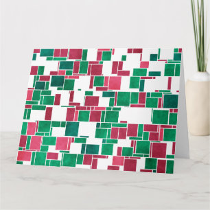 Modern Bold Rood en Groen Kerstmis Mondriaan Kaart