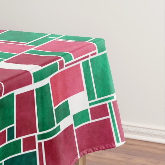 Modern Bold Rood en Groen Kerstmis Mondriaan Tafelkleed (Voorbeeld)