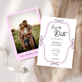 Modern Bold Roze Bow foto Huwelijk Save the Date Kaart