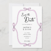 Modern Bold Roze Bow foto Huwelijk Save the Date Kaart (Voorkant)