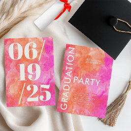Modern Bold Roze en Oranje Graduation Party Kaart