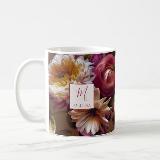Modern Bold Rustic Floral | Monogram Gift Koffiemok (Links)