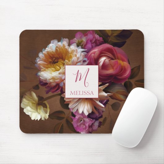 Modern Bold Rustic Floral | Monogram Gift Muismat (Met muis)