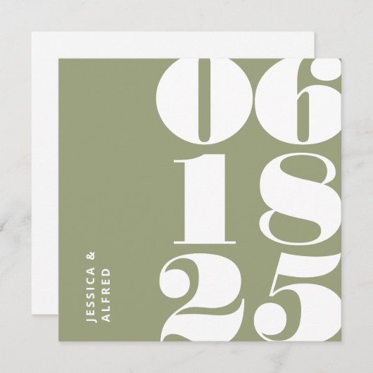 Modern Bold Sage Green Big Date Wedding Save The Date (Voorkant / Achterkant)