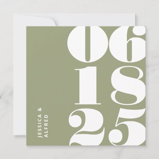 Modern Bold Sage Green Big Date Wedding Save The Date (Voorkant)