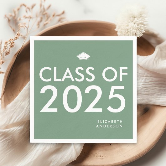 Modern Bold Sage Green Graduation Party Servet