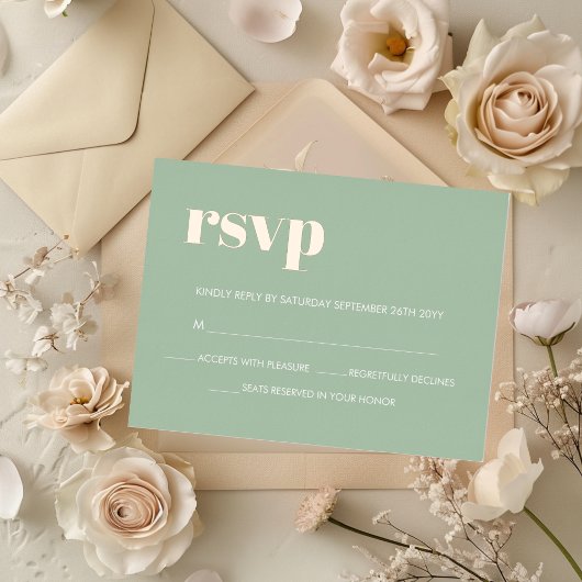 Modern Bold Sage Green REAL Roos Gold RSVP Folie Uitnodiging Briefkaart