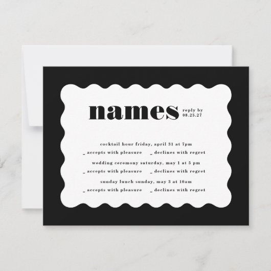 Modern Bold Scalloped Border multi-event bruiloft RSVP Kaartje (Voorkant)