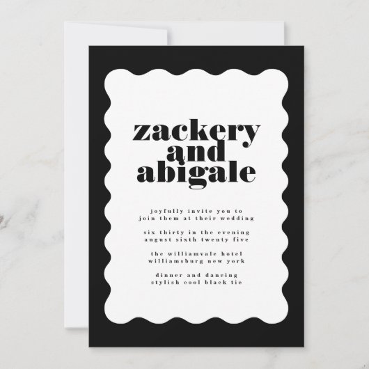 Modern Bold Scalloped Border Wit Zwart Bruiloft Kaart (Voorkant)