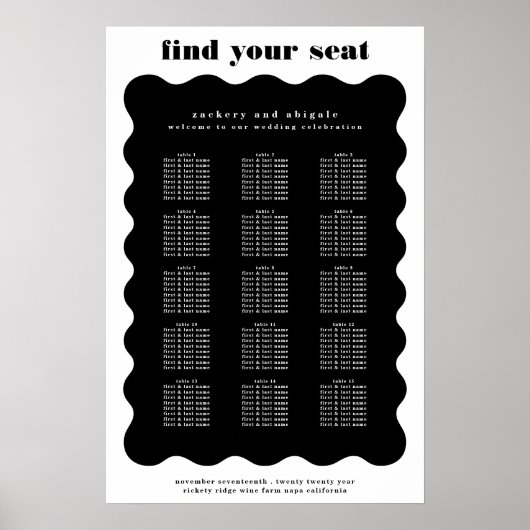 Modern Bold Scalloped Border Wit Zwart Bruiloft Poster (Voorkant)