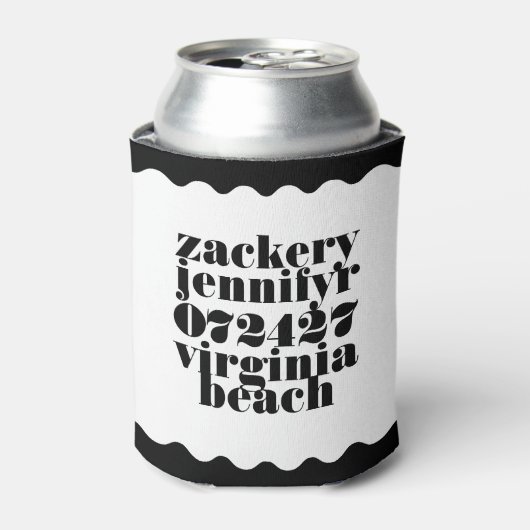 Modern Bold Scalloped Border Zwart Wit Blikjeskoeler (Blikje Voorkant)