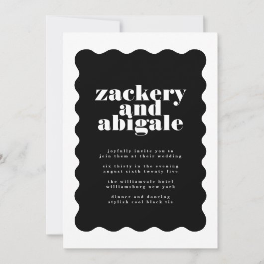 Modern Bold Scalloped Border Zwart Wit Bruiloft Kaart (Voorkant)