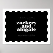 Modern Bold Scalloped Border Zwart Wit Bruiloft Poster (Voorkant)