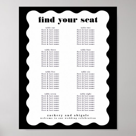 Modern Bold Scalloped Border Zwart Wit Bruiloft Poster (Voorkant)