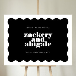 Modern Bold Scalloped Border Zwart Wit Bruiloft Poster