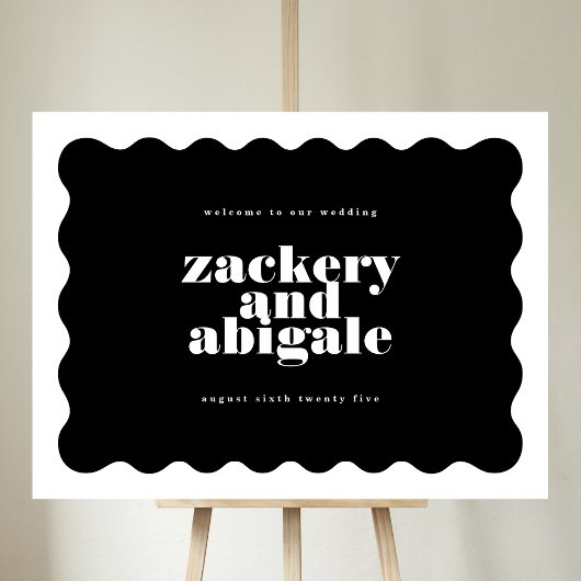 Modern Bold Scalloped Border Zwart Wit Bruiloft Poster