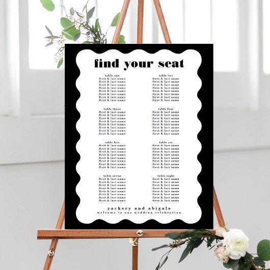 Modern Bold Scalloped Border Zwart Wit Bruiloft Poster