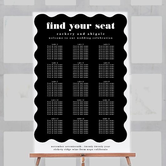 Modern Bold Scalloped Border Zwart Wit Bruiloft Poster