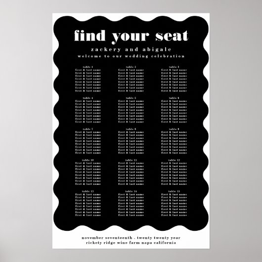 Modern Bold Scalloped Border Zwart Wit Bruiloft Poster (Voorkant)