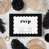 Modern Bold Scalloped Border Zwart Wit Bruiloft RSVP Kaartje