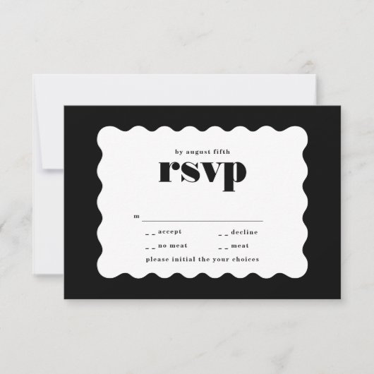 Modern Bold Scalloped Border Zwart Wit Bruiloft RSVP Kaartje (Voorkant)