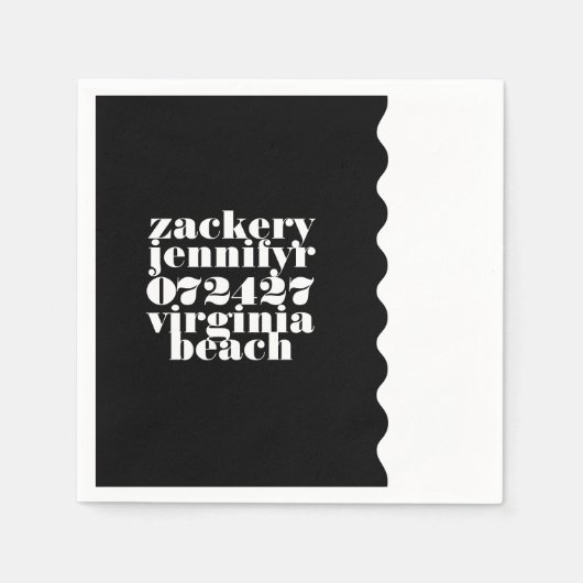 Modern Bold Scalloped Border Zwart Wit Bruiloft Servet (Voorkant)