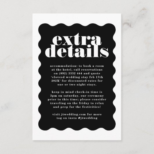 Modern Bold Scalloped Border Zwart Wit Details Informatiekaartje (Voorkant)