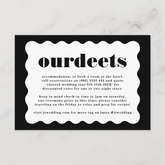 Modern Bold Scalloped Border Zwart Wit Details Informatiekaartje (Voorkant)