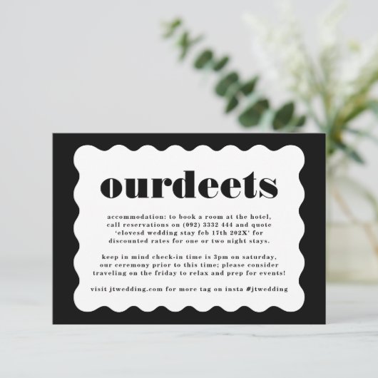 Modern Bold Scalloped Border Zwart Wit Details Informatiekaartje (Staand voorkant)