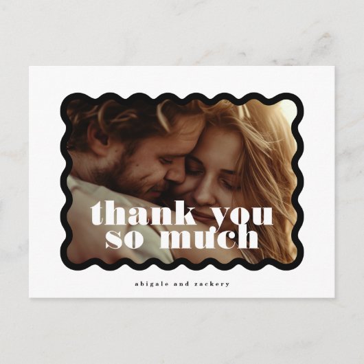 Modern Bold Scalloped Border Zwart Wit Foto Briefkaart (Voorkant)