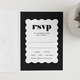 Modern Bold Scalloped Lijst Zwart Wit Bruiloft RSVP Kaartje