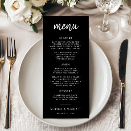 Modern Bold Script Black And White Wedding Menu