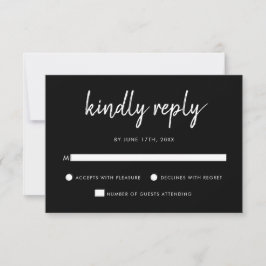 Modern Bold Script Black And White Wedding RSVP Kaartje