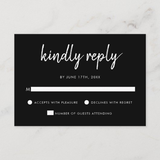 Modern Bold Script Black And White Wedding RSVP Kaartje (Voorkant)