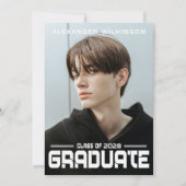 Modern Bold Script Black White Guy Photo Afstudeer Kaart (Voorkant)