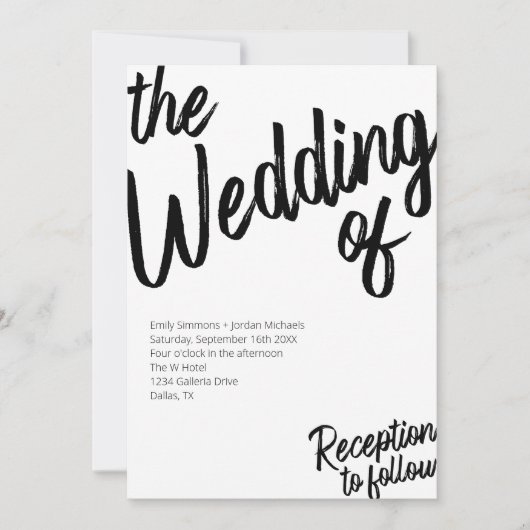 Modern Bold Script Black & White Wedding Kaart (Voorkant)